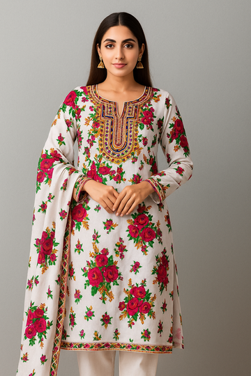 Stuff Light Weight Marina Floral Print With Embroided Mirror Work Shirt And  Embroidery Trouser 2PC Dress